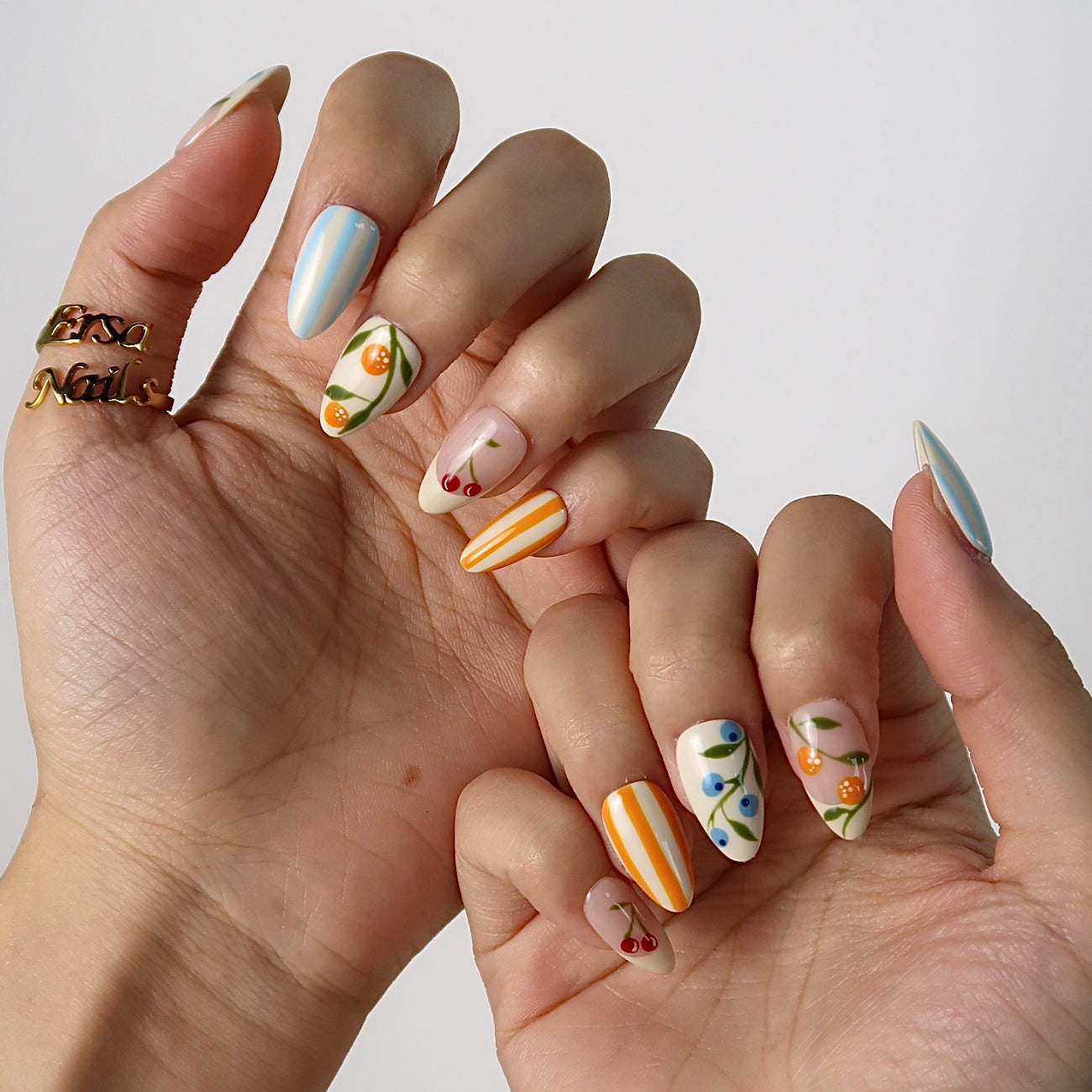 My Happy Hour - Ersa Nails Nude White Blue Orange PressOnNails