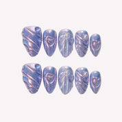 Neon Twist - Ersa Nails Blue Short Almond PressOnNails