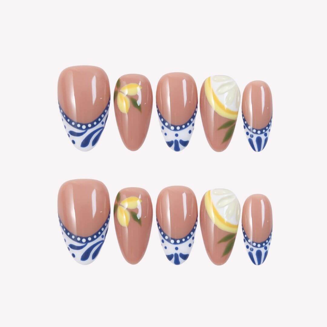 Never-ending Summer - Ersa Nails Nude Blue Yellow PressOnNails