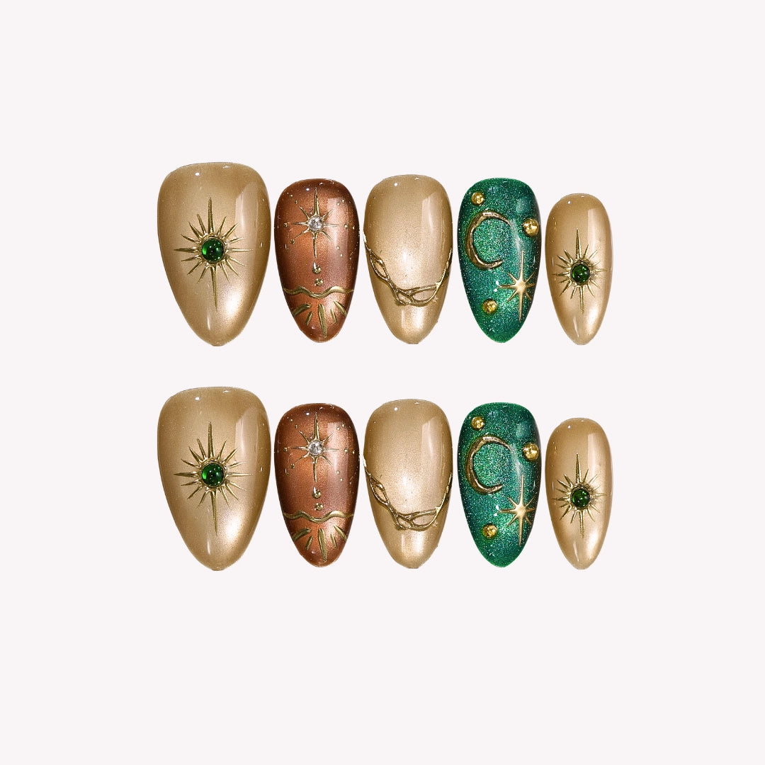 Nightfall - Ersa Nails Jade Gold PressOnNails