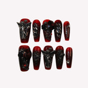 Nocturnal Elegance - Ersa Nails Black Red Mid Coffin PressOnNails