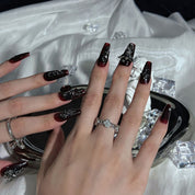 Nocturnal Elegance - Ersa Nails Black Red Mid  Coffin PressOnNails