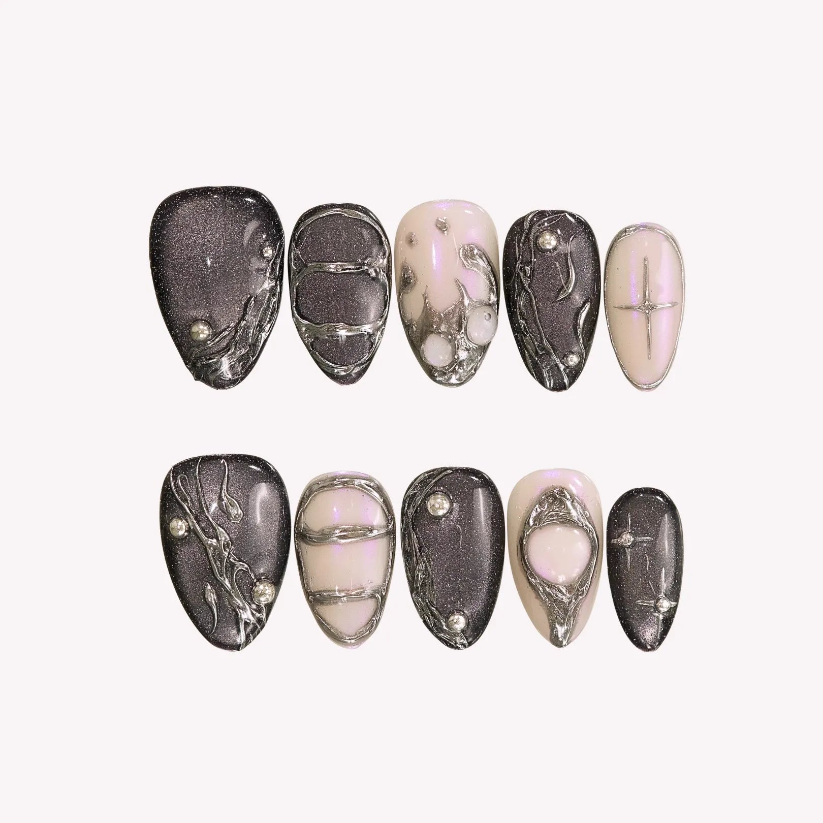 Obsidian - Ersa Nails Black Silver PressOnNails