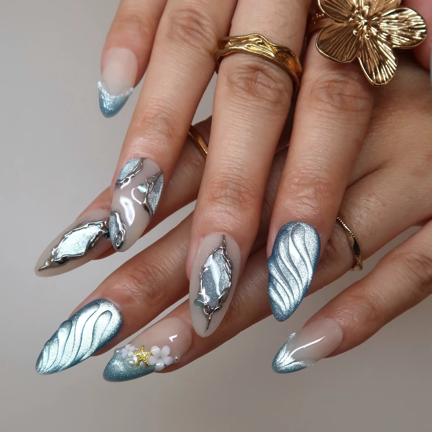 Ocean Breeze - Ersa Nails Nude Blue PressOnNails