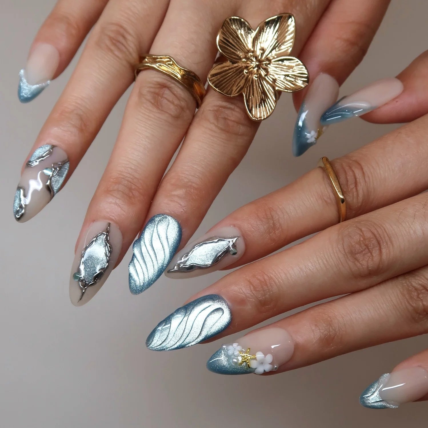 Ocean Breeze - Ersa Nails Nude Blue PressOnNails