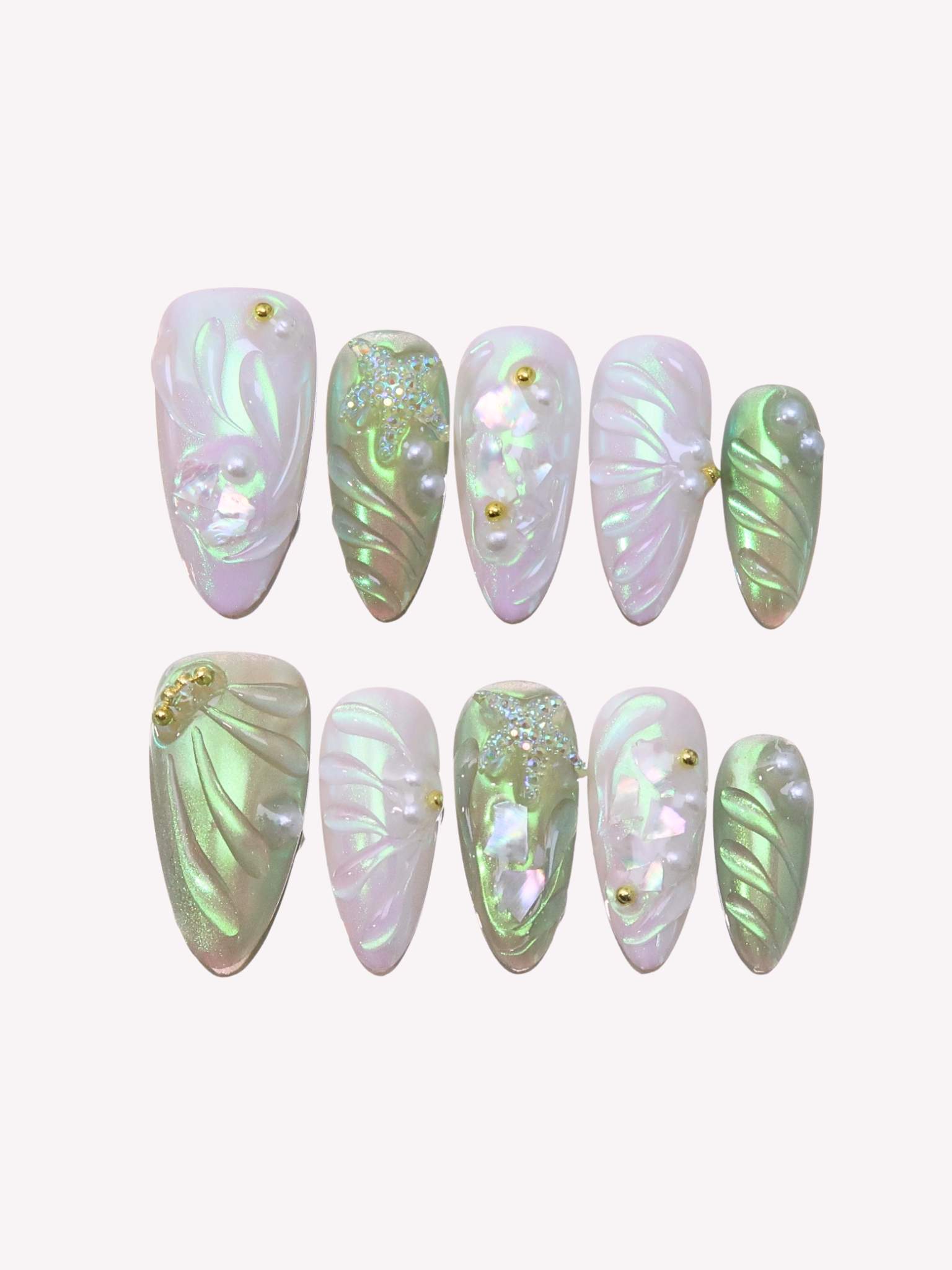  Oceanic Odyssey - Ersa Nails Jade White Medium Almond PressOnNails