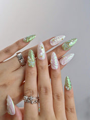  Oceanic Odyssey - Ersa Nails Jade White Medium Almond PressOnNails