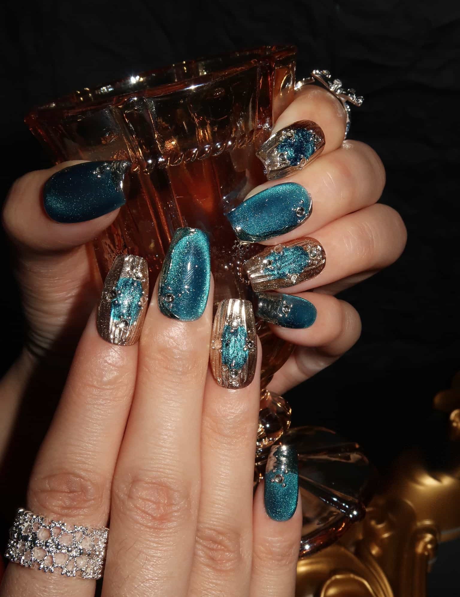 Oceanic Shimmer  - Ersa Nails Blue Sliver Short Coffin PressOnNails