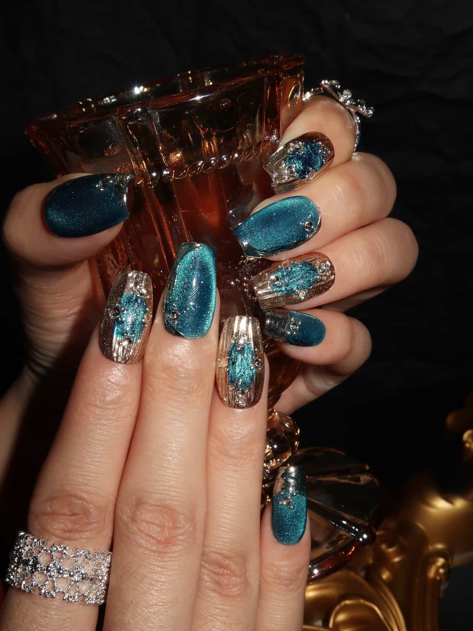 Oceanic Shimmer  - Ersa Nails Blue Sliver Short Coffin PressOnNails