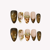 Old Money - Ersa Nails Gold Brown Nude Medium Almond PressOnNails
