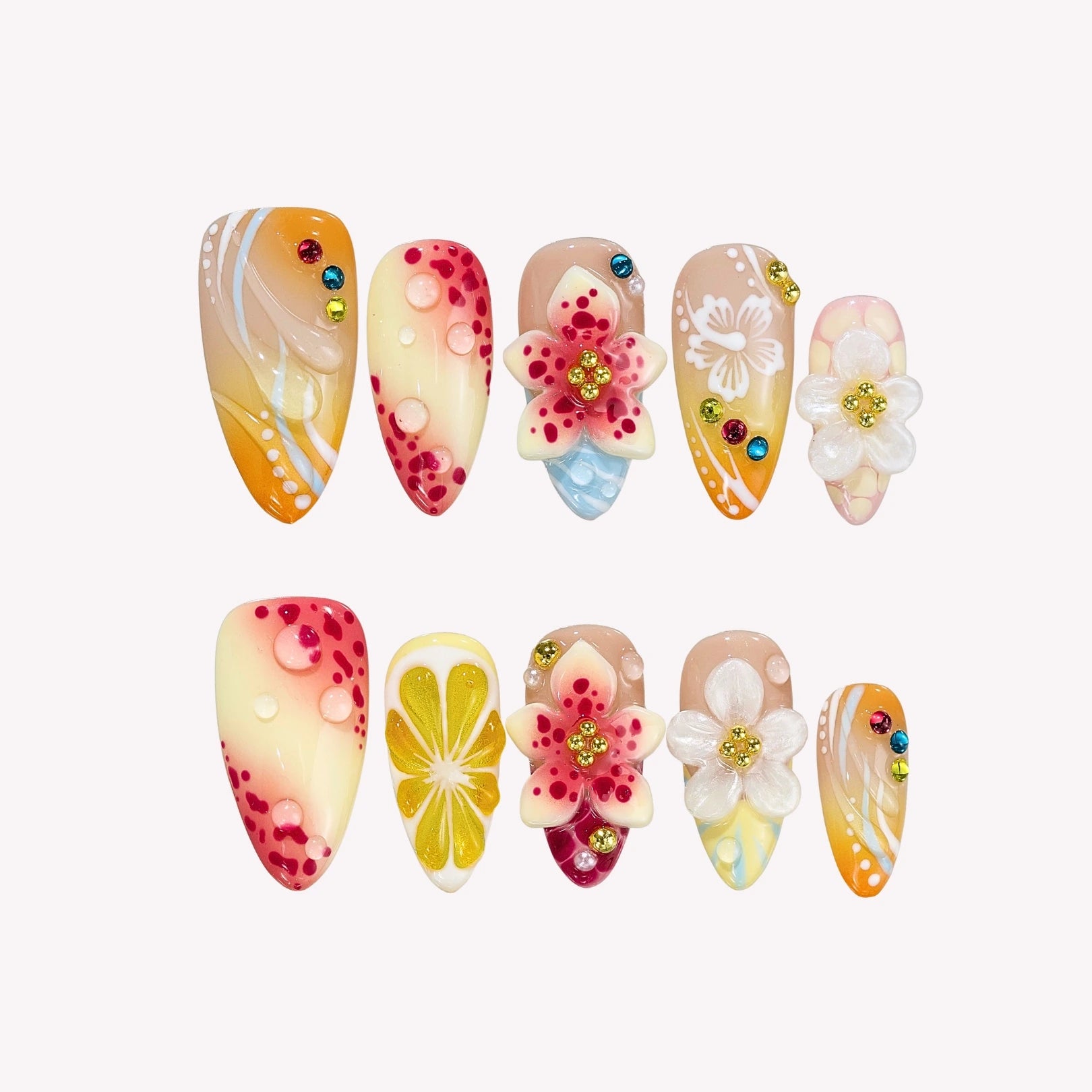 On Vacay - Ersa Nails Yellow White Pink PressOnNails