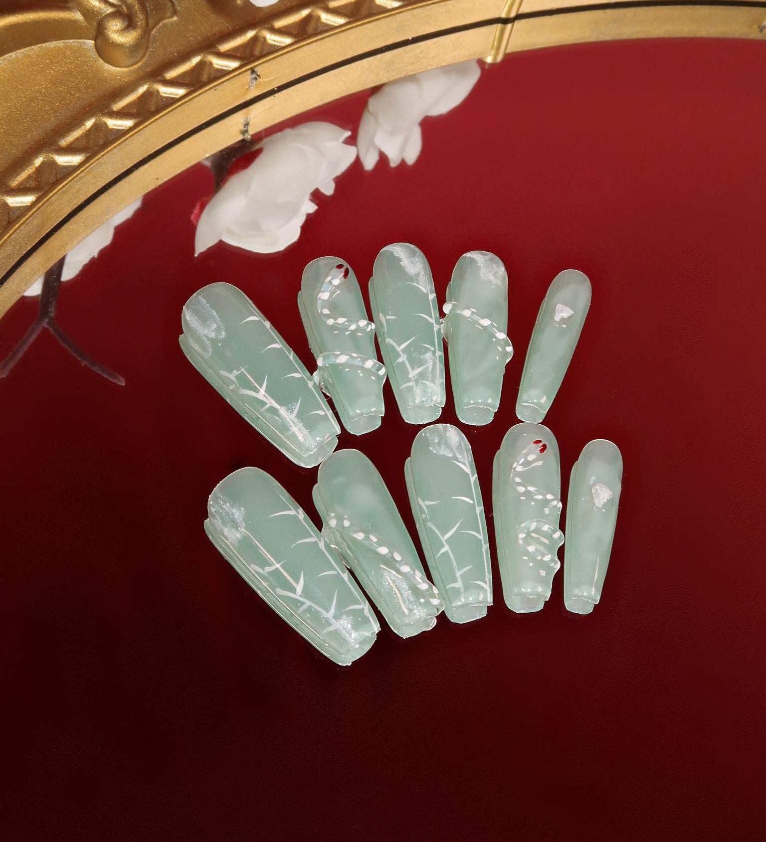  Opalescent S - Ersa Nails Jade Long Coffin PressOnNails