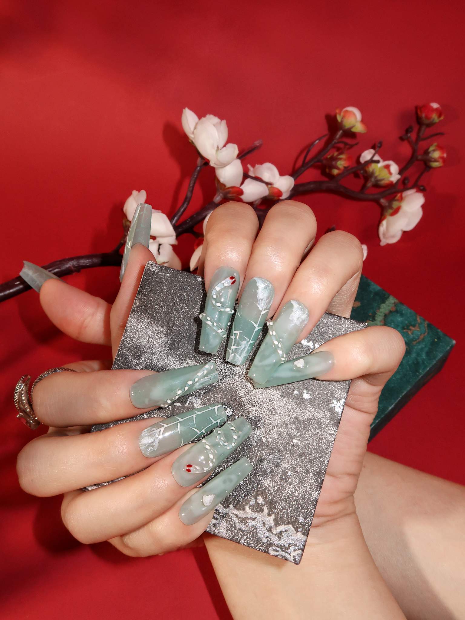  Opalescent S - Ersa Nails Jade Long Coffin PressOnNails