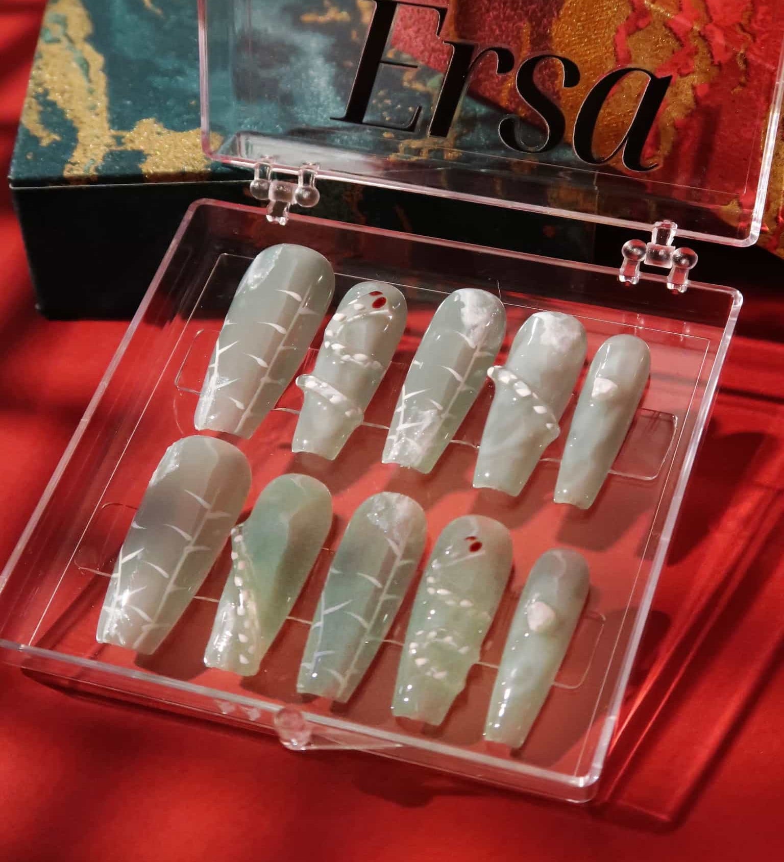  Opalescent S - Ersa Nails Jade Long Coffin PressOnNails