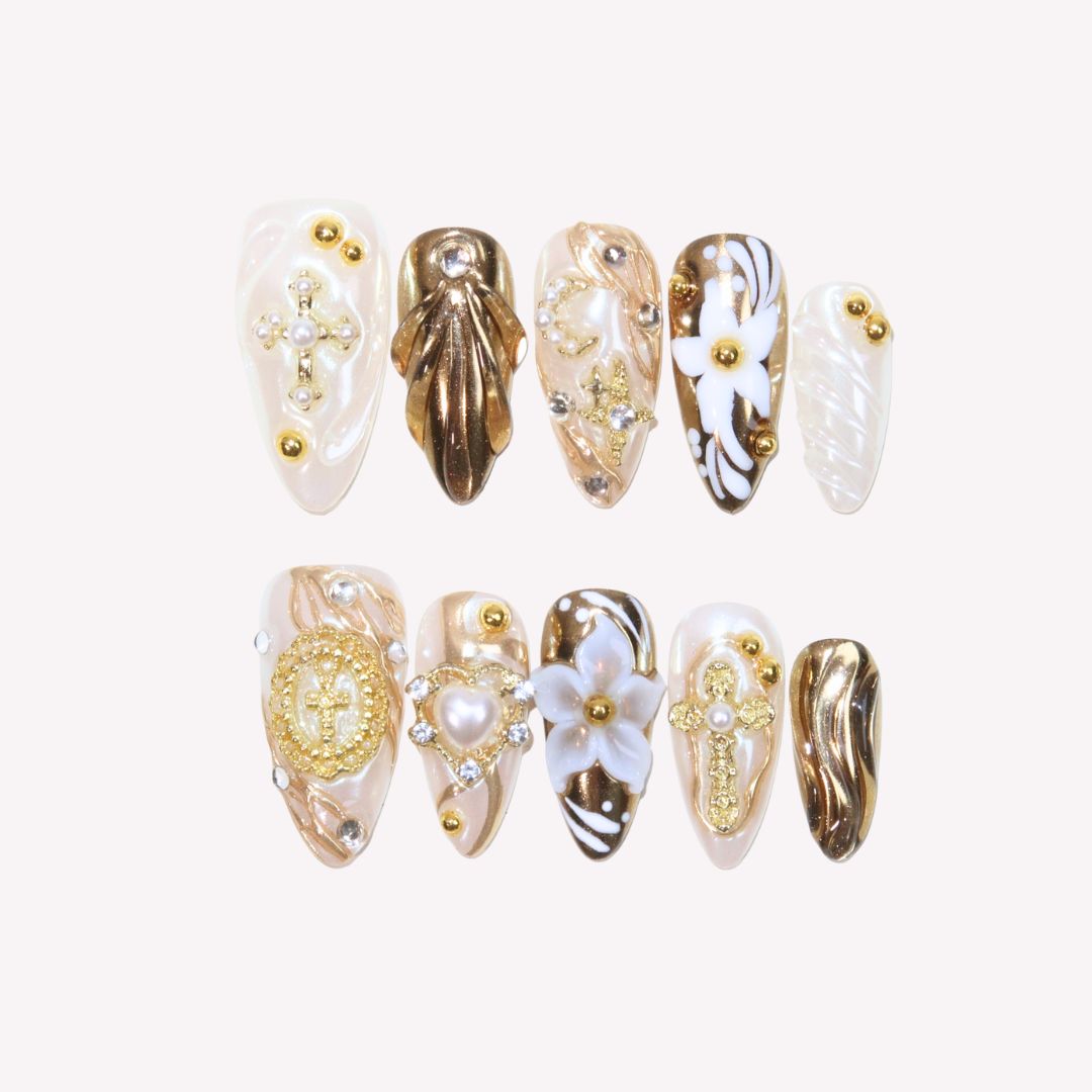 Ornament of Grace - Ersa Nails White Gold PressOnNails
