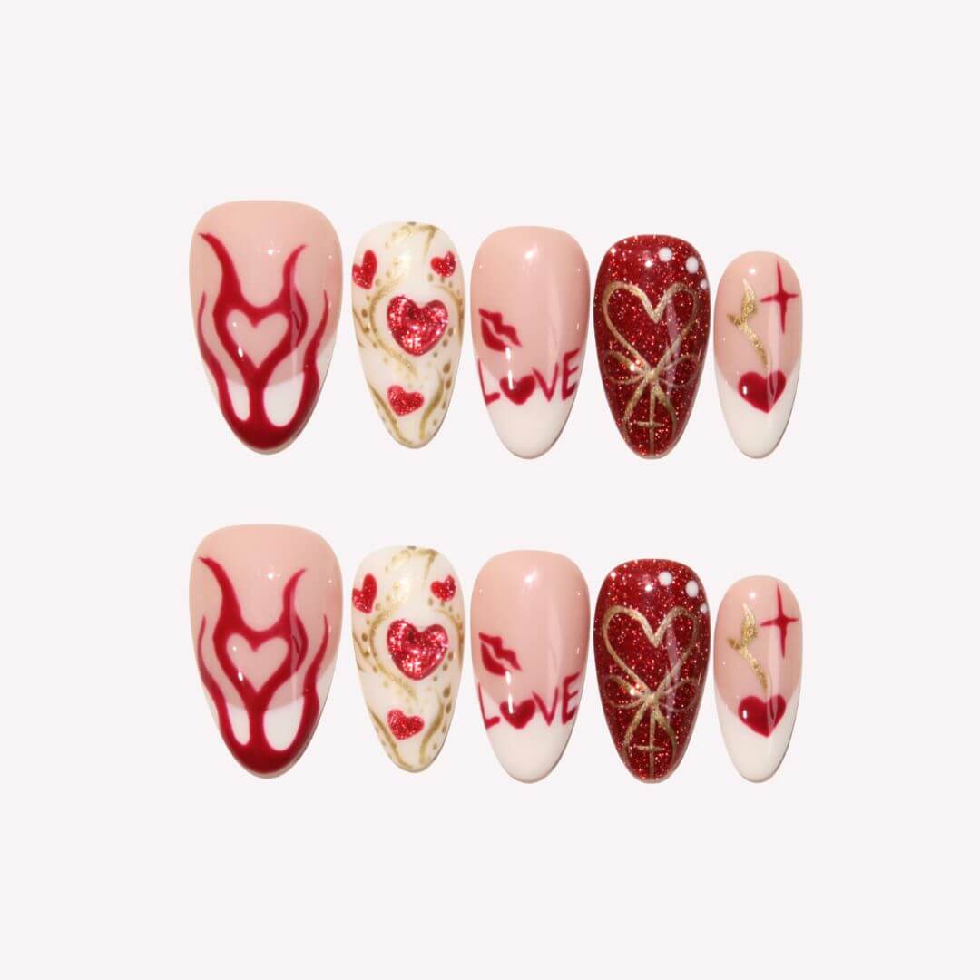 Passion - Ersa Nails Nude White Red PressOnNails