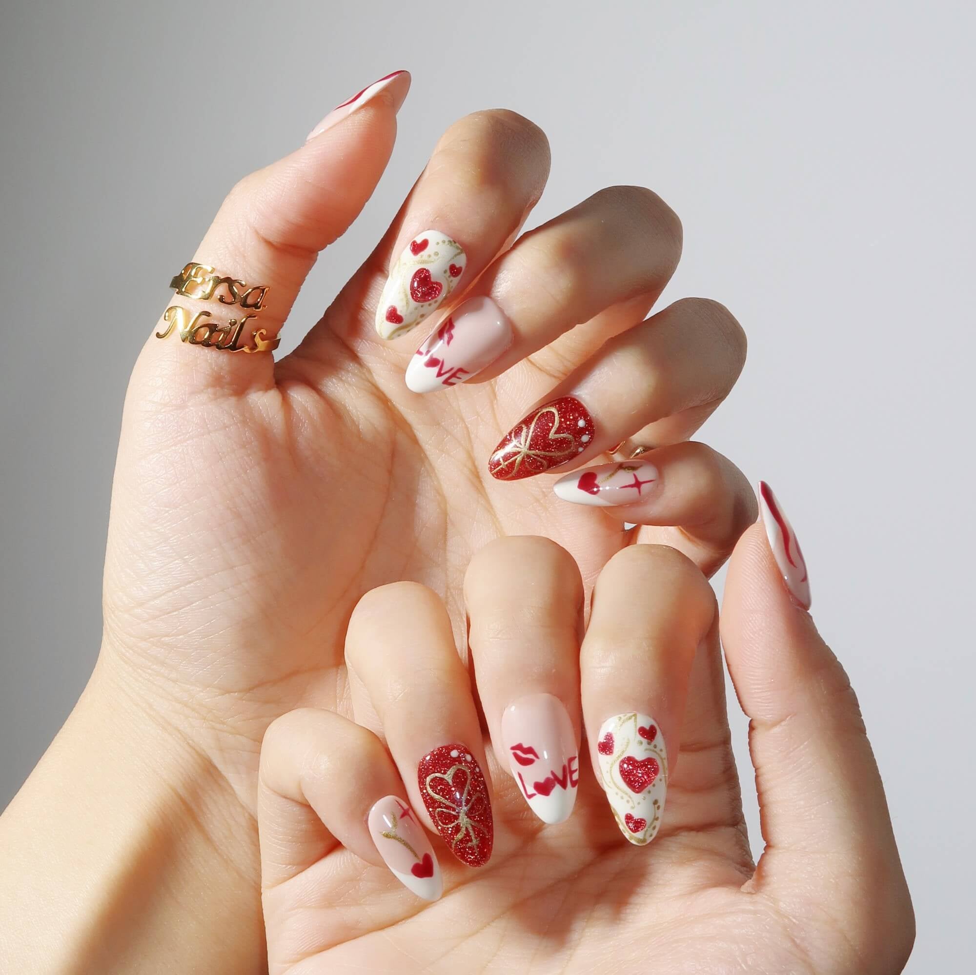 Passion - Ersa Nails Nude White Red PressOnNails