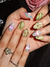 Peach Blossom Matcha - Ersa Nails Jade Pink Short Almond PressOnNails