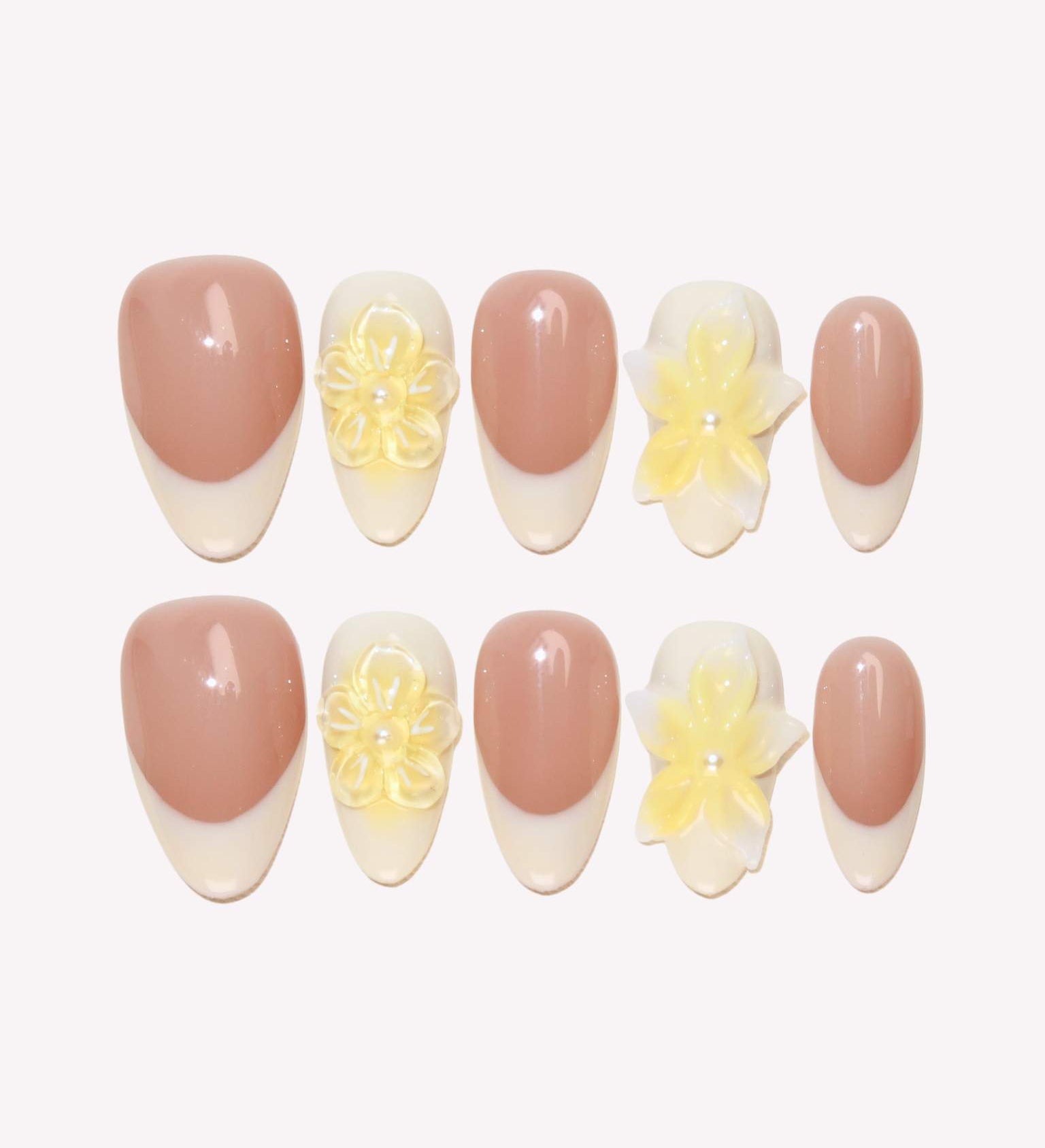 Petal Perfection - Ersa Nails Nude White Yellow PressOnNails