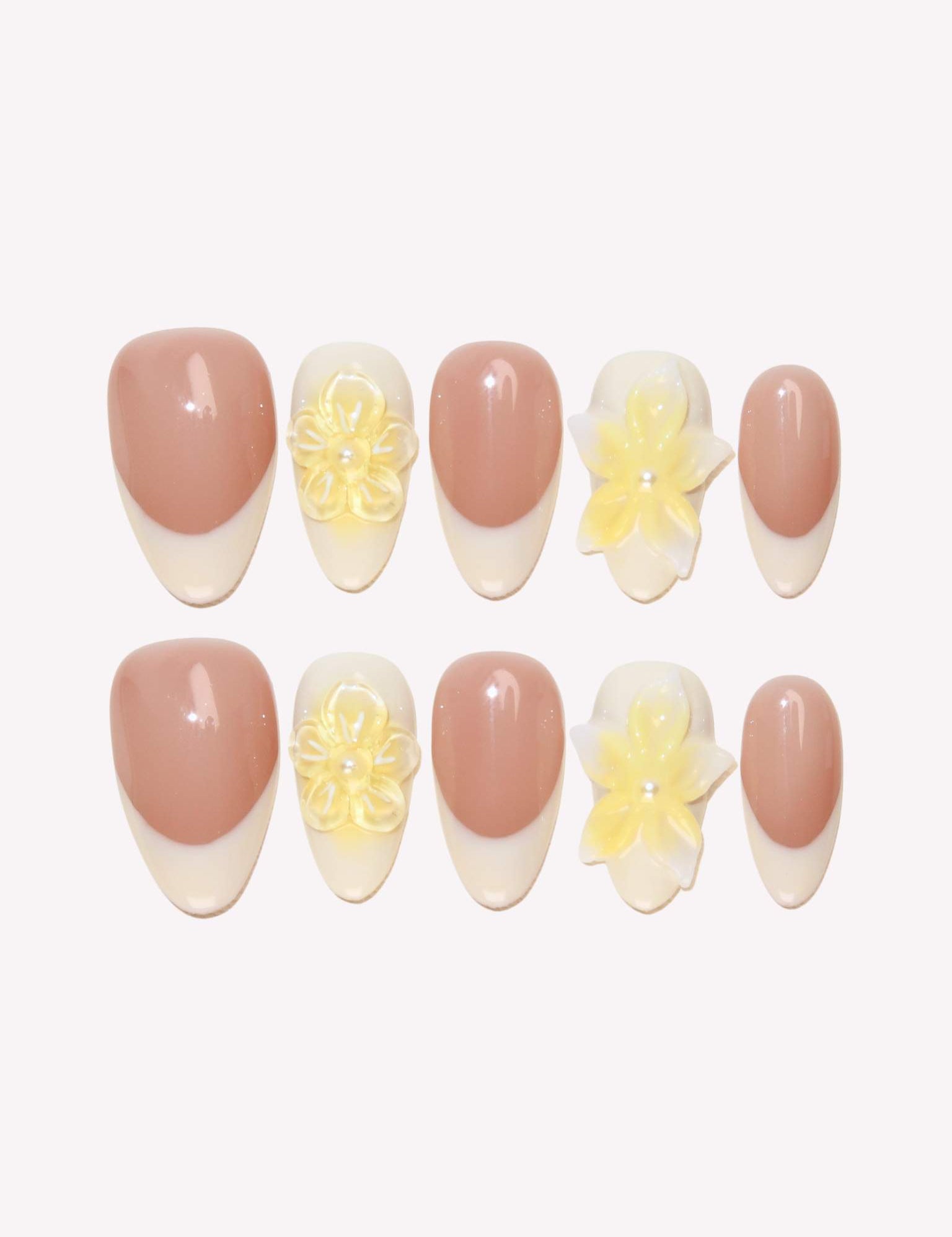 Petal Perfection - Ersa Nails Nude White Yellow PressOnNails