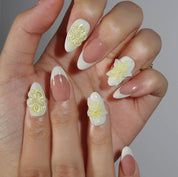 Petal Perfection - Ersa Nails Nude White Yellow PressOnNails