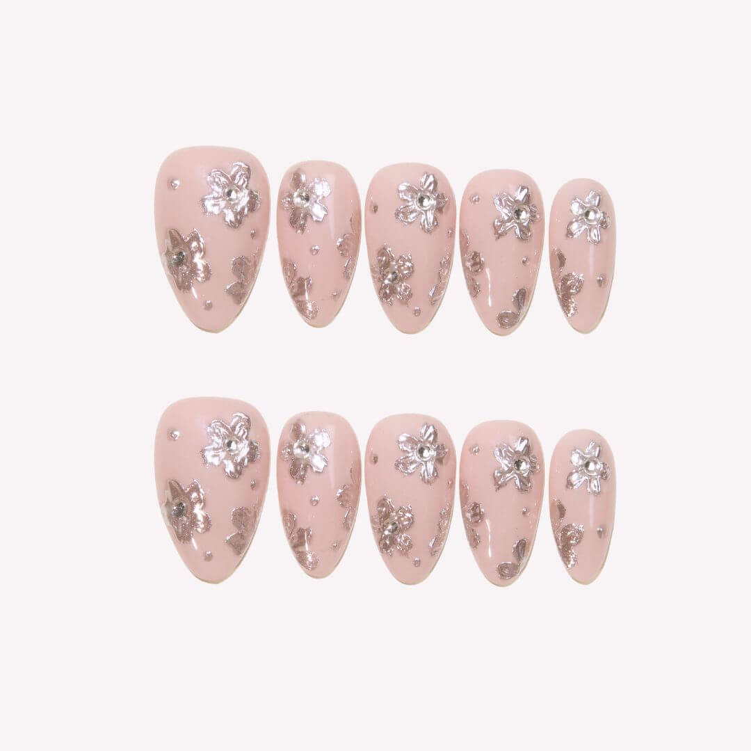 Petal by Petal - Ersa Nails Nude Silver PressOnNails