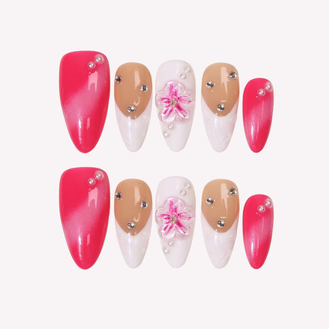 Petals in Bloom - Ersa Nails Nude Pink White PressOnNails