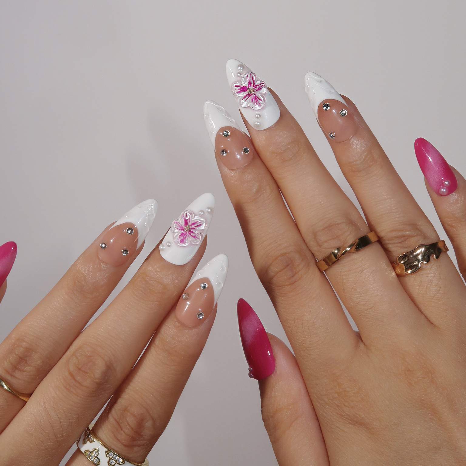 Petals in Bloom - Ersa Nails Nude Pink White PressOnNails