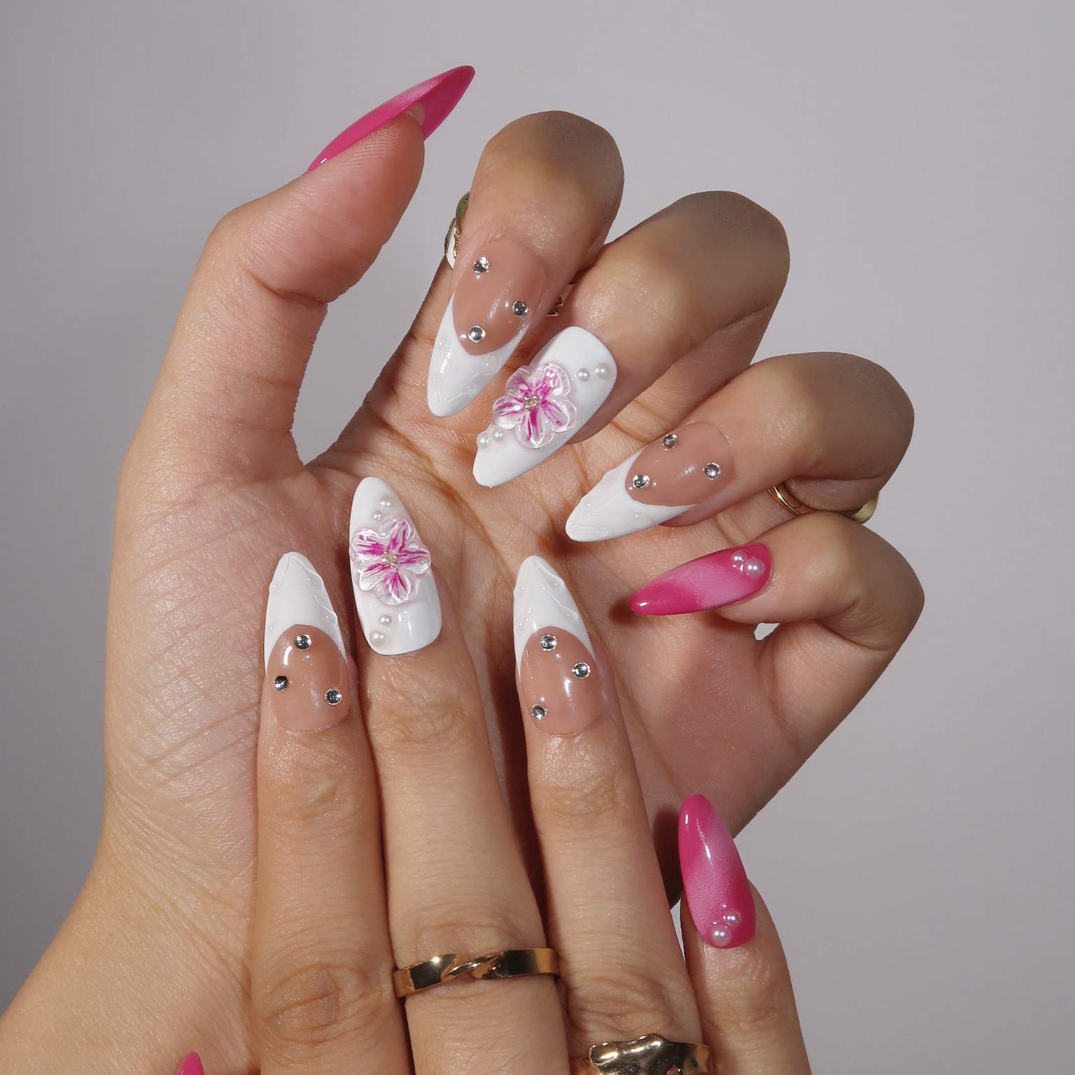 Petals in Bloom - Ersa Nails Nude Pink White PressOnNails