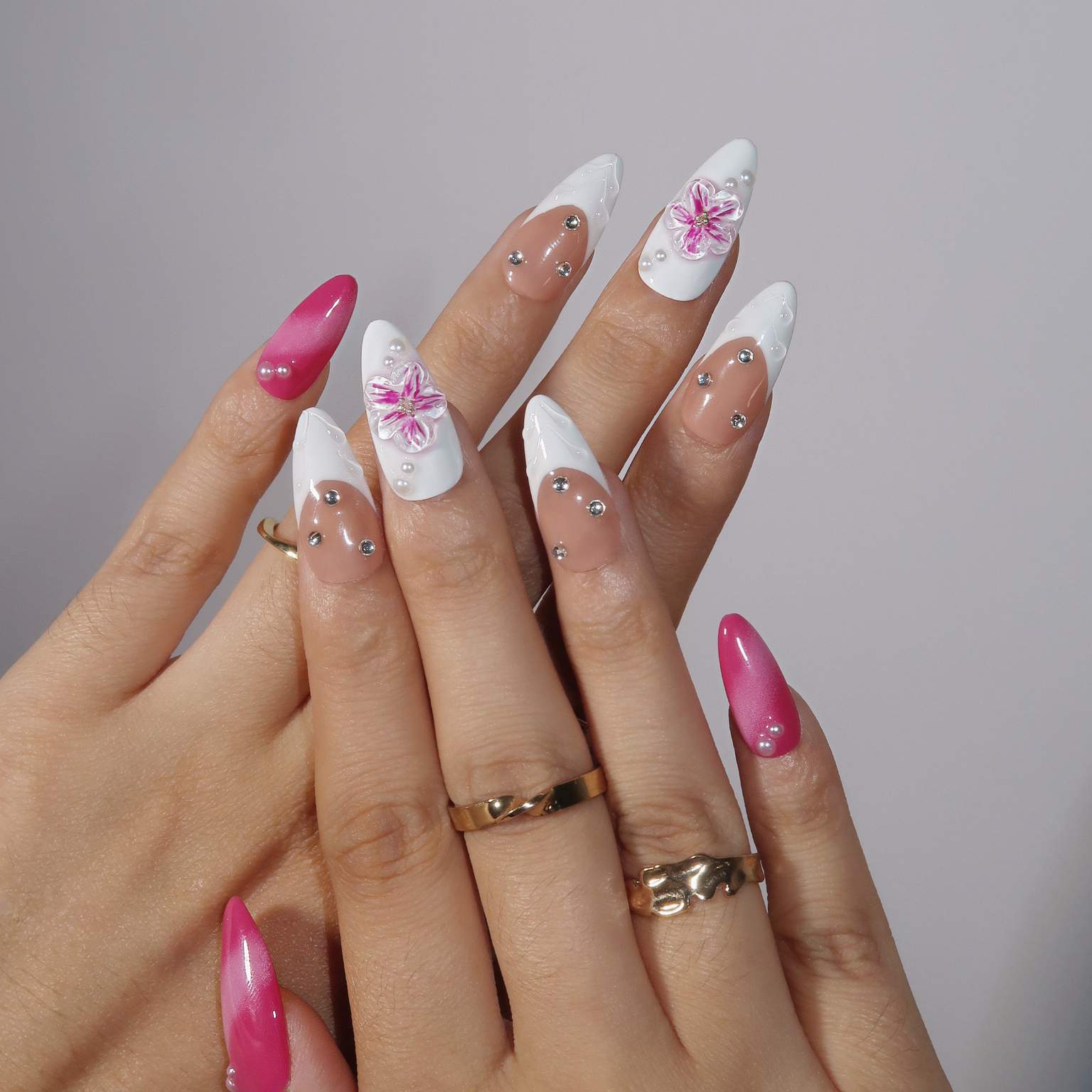 Petals in Bloom - Ersa Nails Nude Pink White PressOnNails