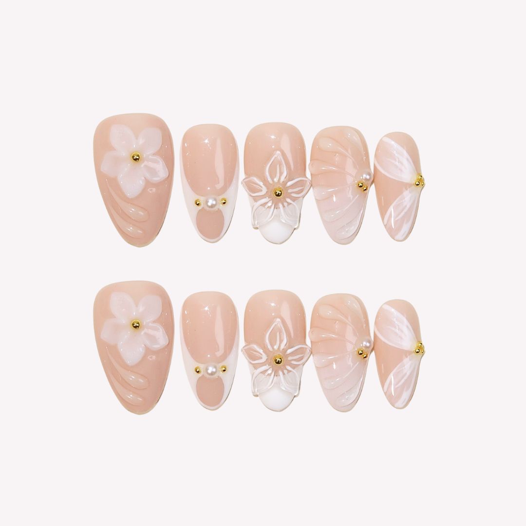 Petals in the Breeze - Ersa Nails Nude White PressOnNails