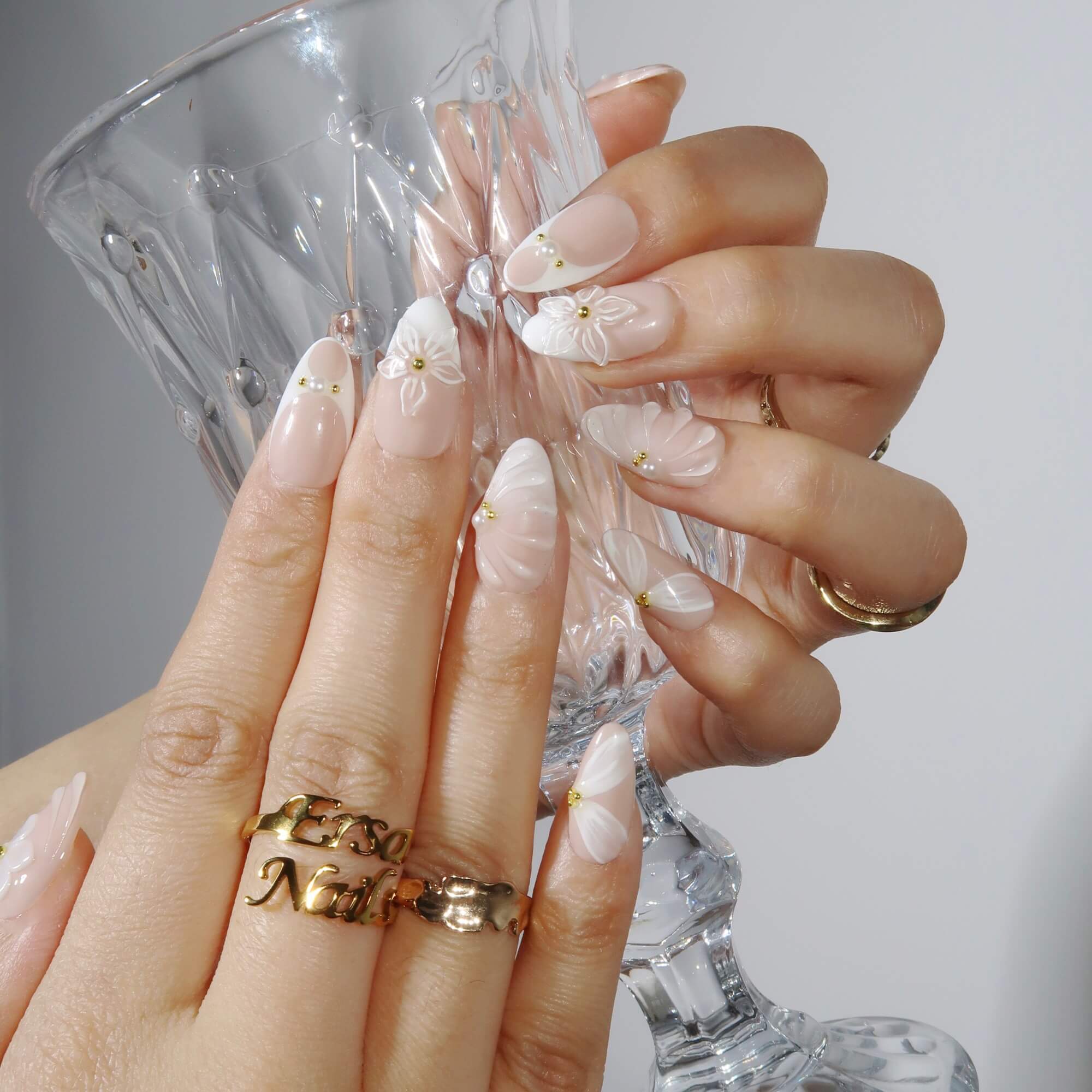 Petals in the Breeze - Ersa Nails Nude White PressOnNails