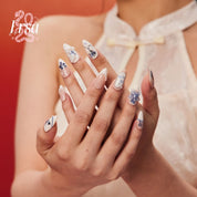 Petals of Eternity - Ersa Nails Nude White Blue PressOnNails