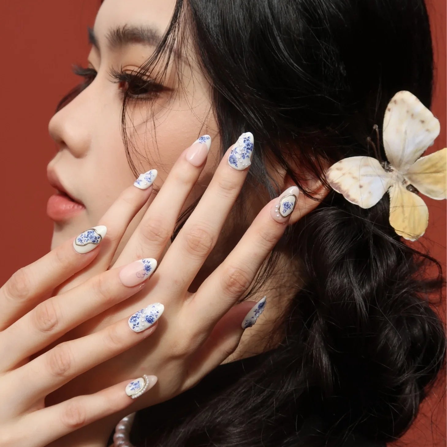 Petals of Grace- Ersa Nails WHITE NUDE BLUE PressOnNails