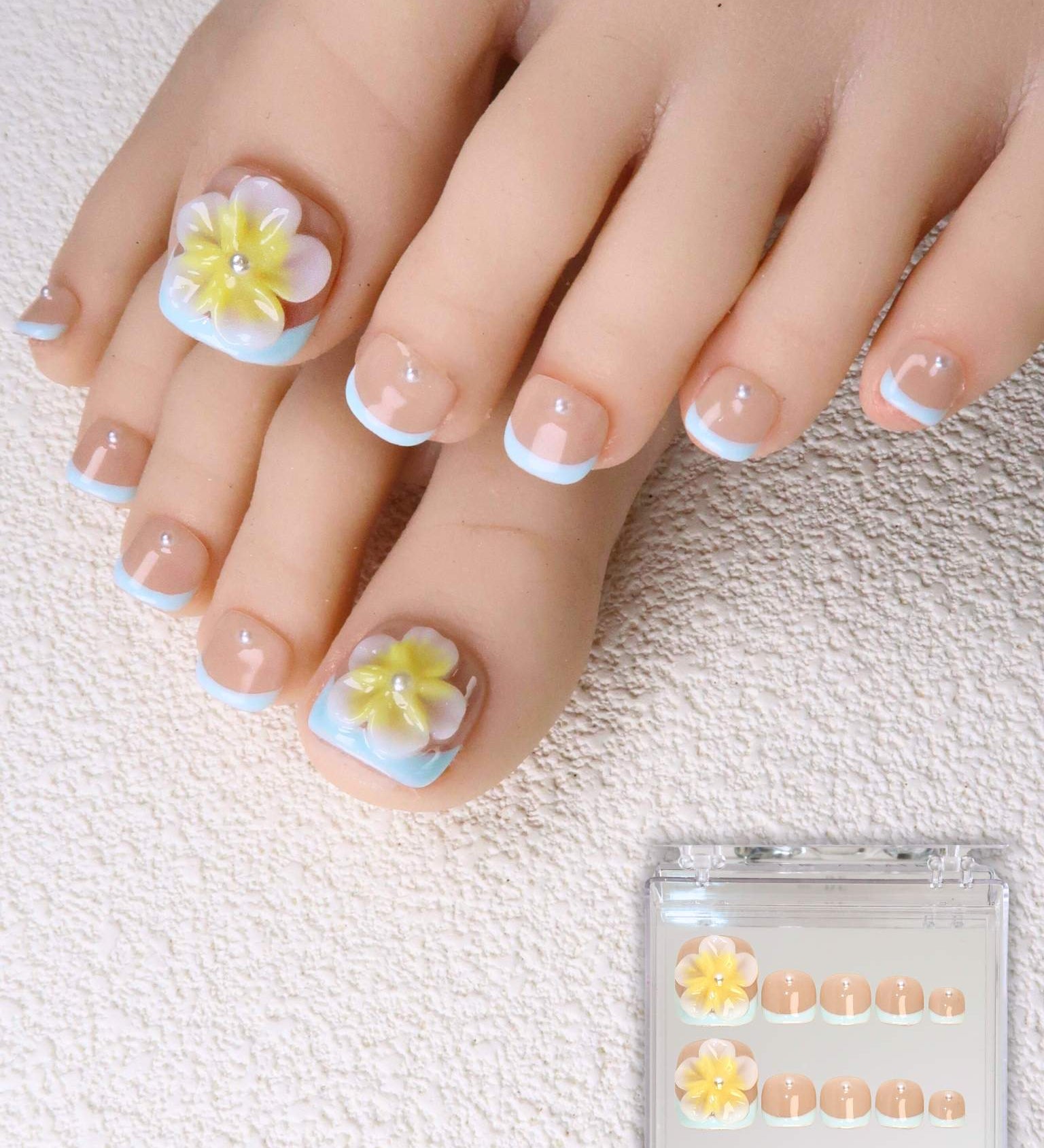 Plumeria - Ersa Nails Nude Yellow Blue PressOnToeNails