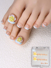 Plumeria - Ersa Nails Nude Yellow Blue PressOnToeNails