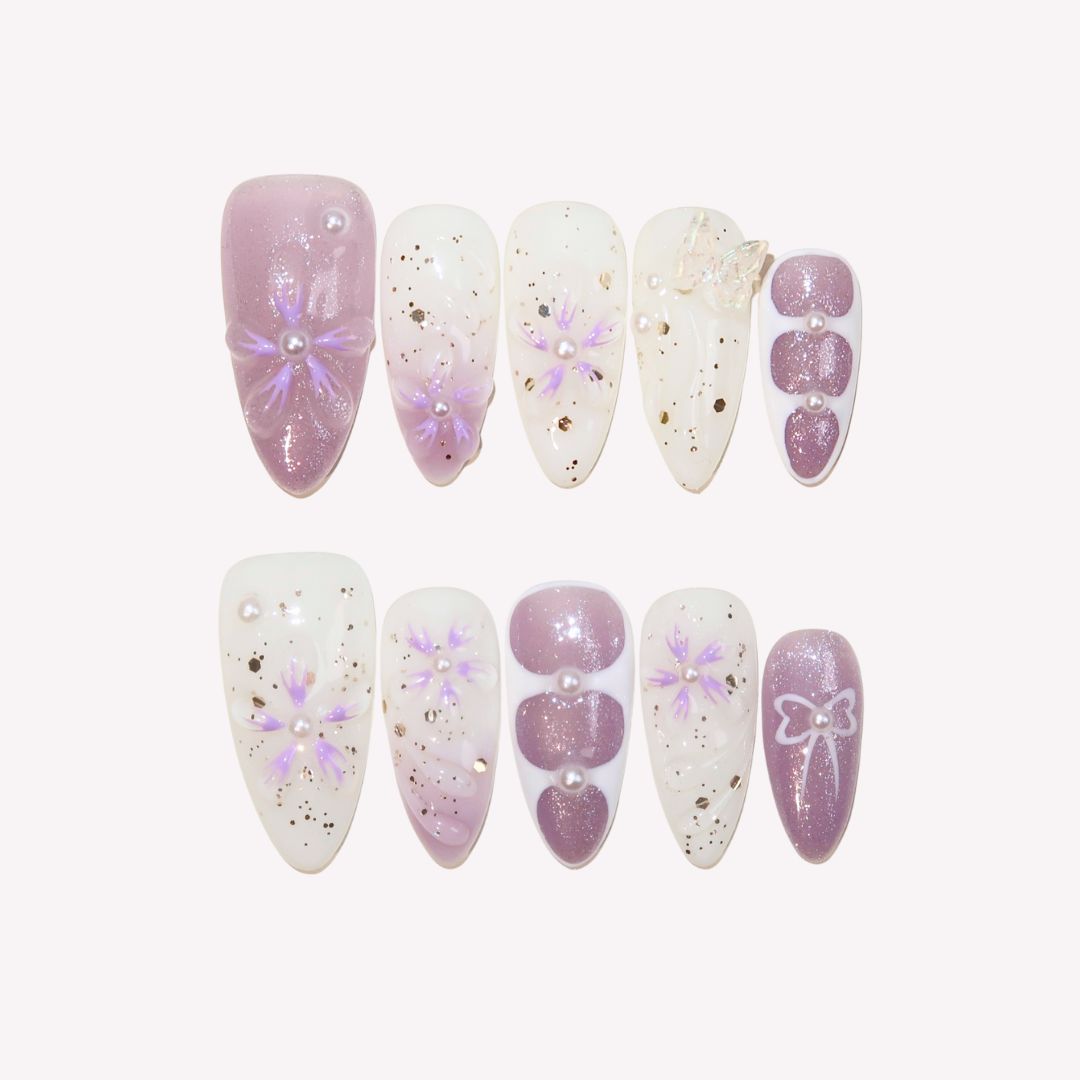 Purple Patch - Ersa Nails White Purple PressOnNails