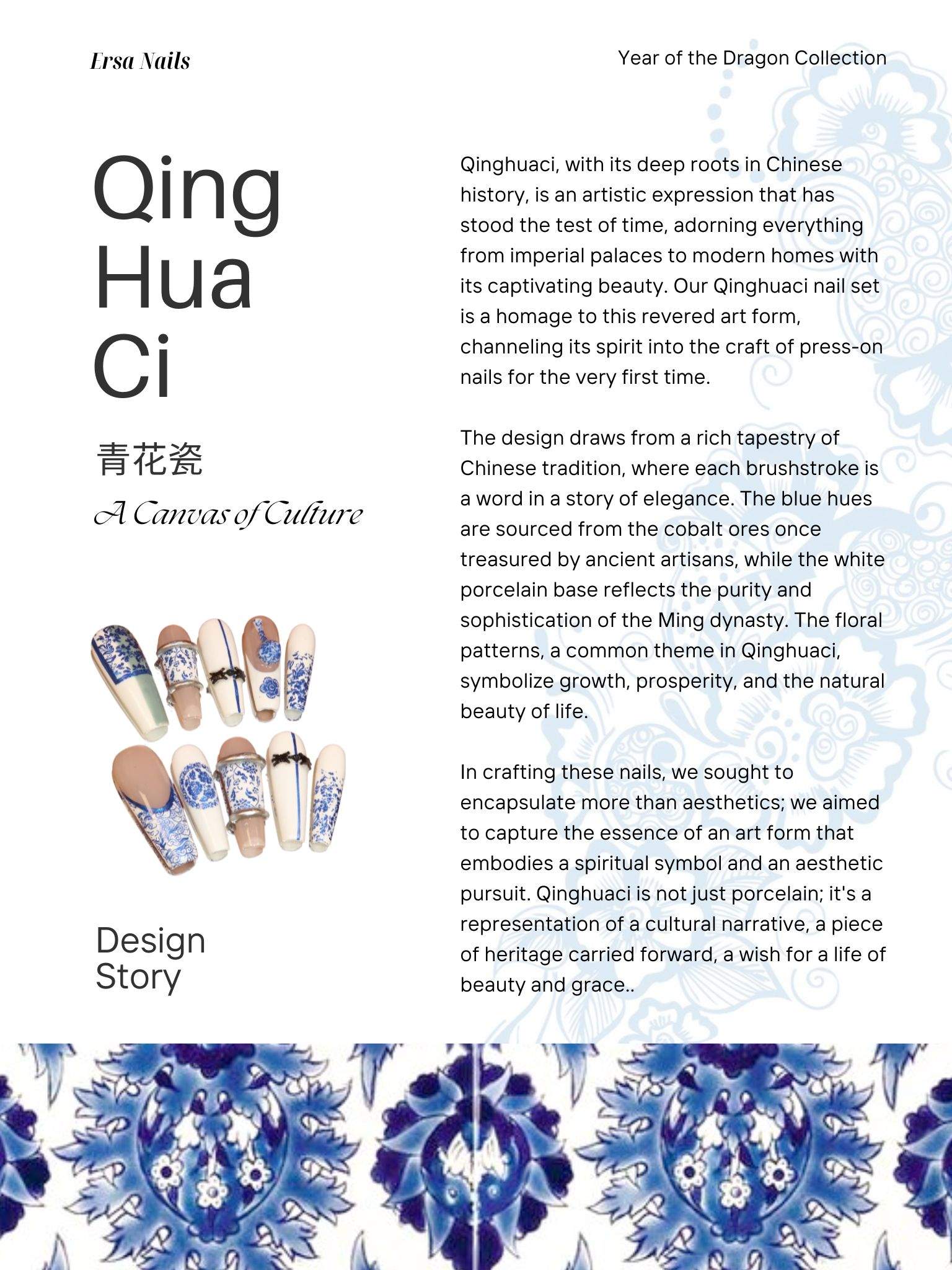 Qinghuaci - Ersa Nails Blue White Long Coffin PressOnNails