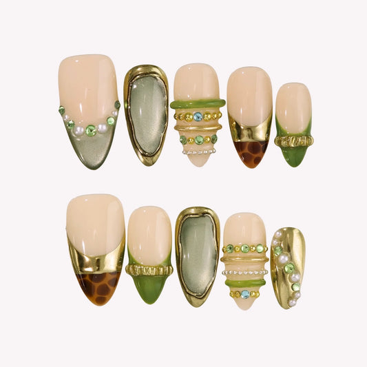 Rich Girl - Ersa Nails Nude Jade Gold PressOnNails