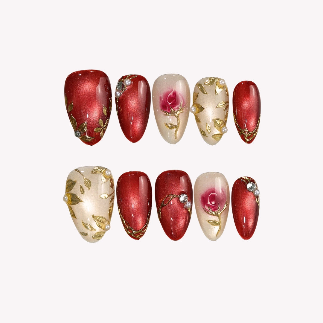 Ruby Hour - Ersa Nails Red Gold PressOnNails