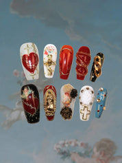 Sacred Icon - Ersa Nails Black Blue Red White Long Coffin PressOnNails