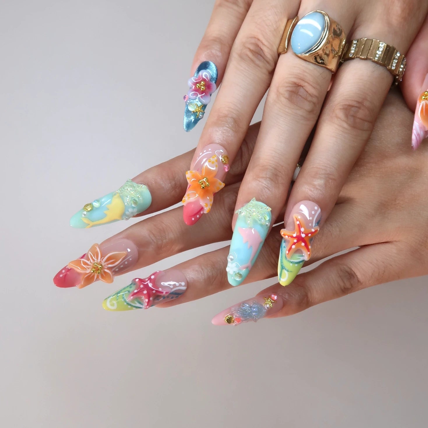 Seas the Day - Ersa Nails Blue Orange PressOnNails