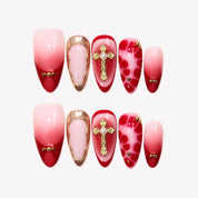 Seraphic Flame - Ersa Nails Pink Red Gold PressOnNails