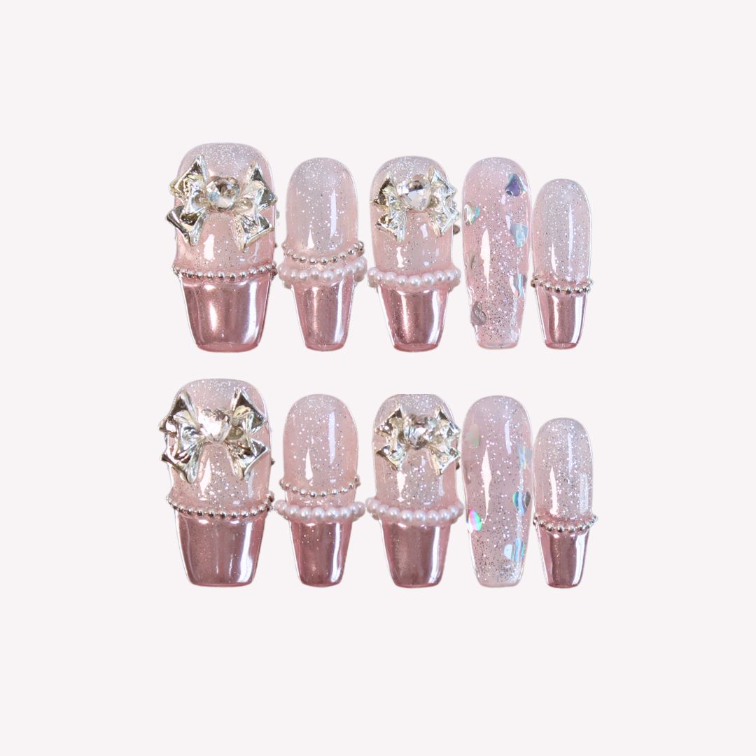 Shimmering Starlet - Ersa Nails Pink Medium Coffin PressOnNails