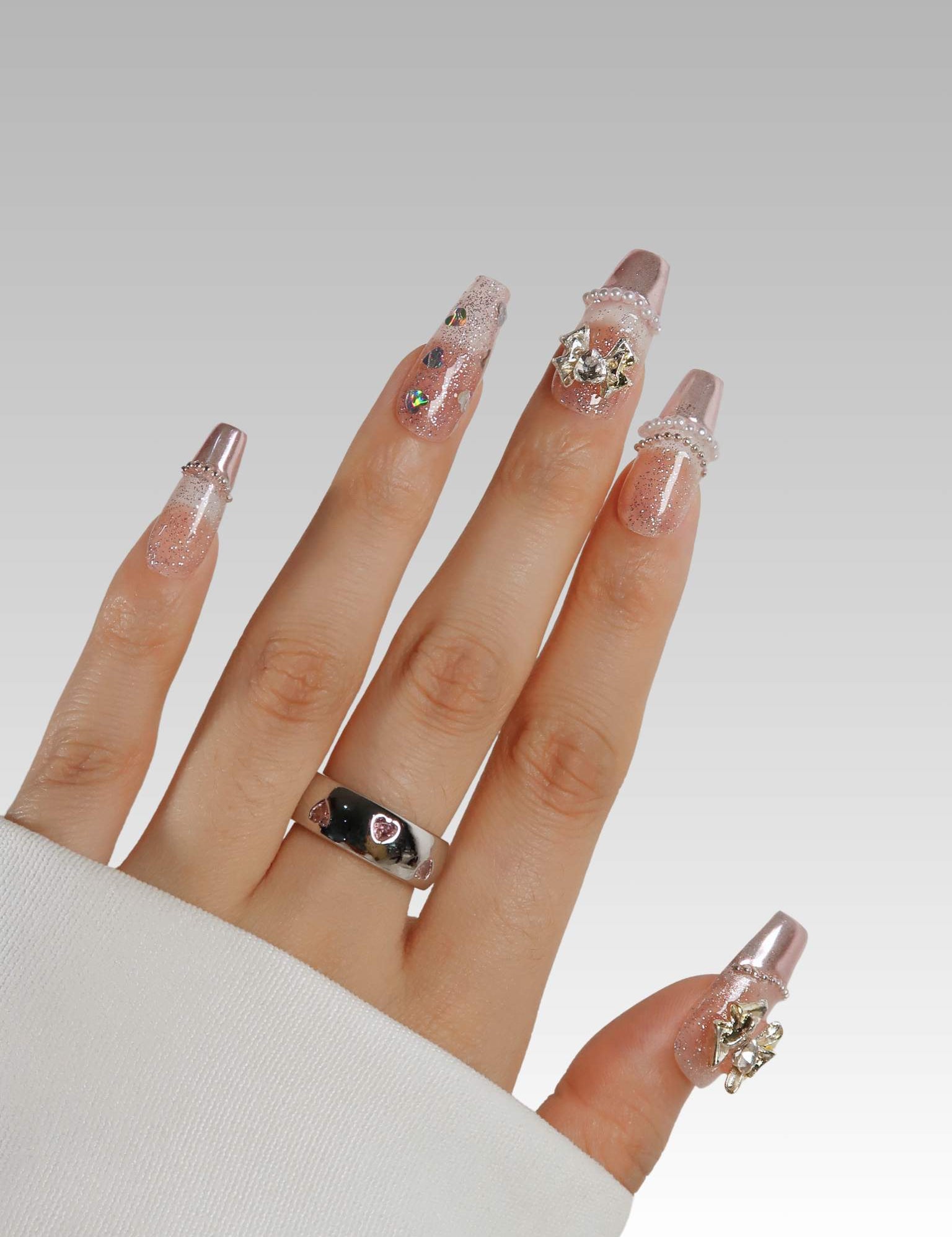 Shimmering Starlet - Ersa Nails Pink Medium Coffin PressOnNails