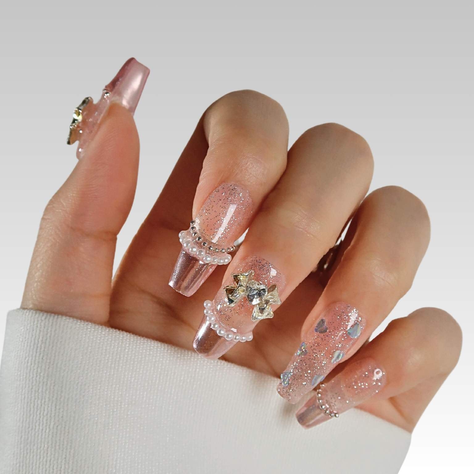 Shimmering Starlet - Ersa Nails Pink Medium Coffin PressOnNails