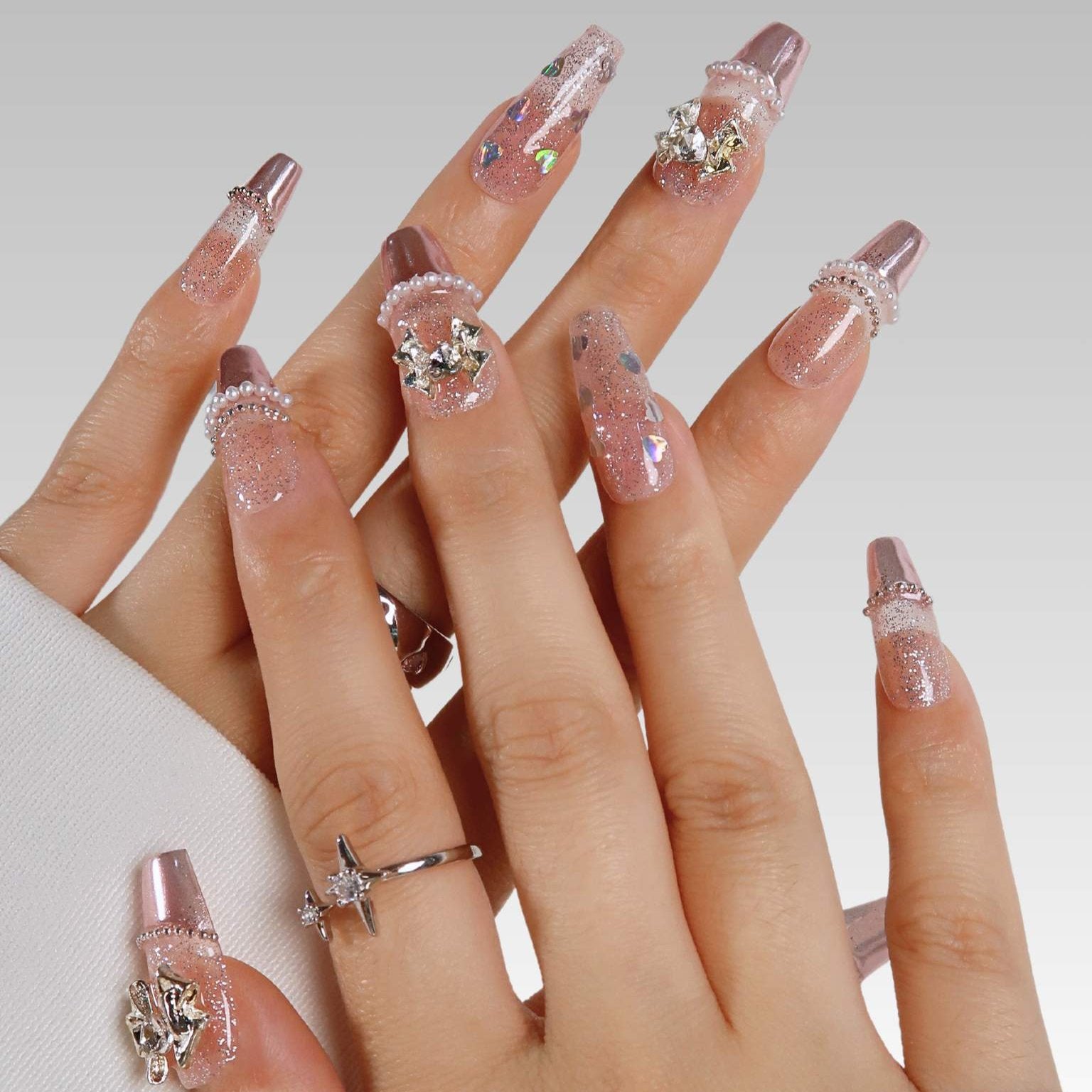 Shimmering Starlet - Ersa Nails Pink Medium Coffin PressOnNails