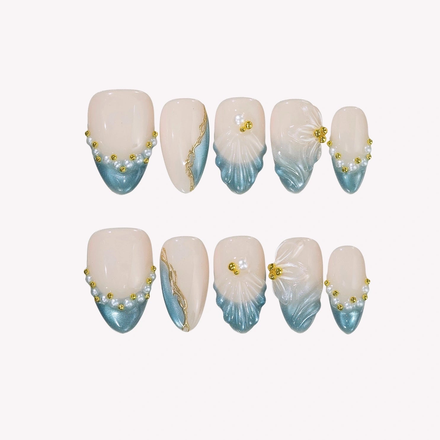 Shoreline - Ersa Nails Nude Blue PressOnNails
