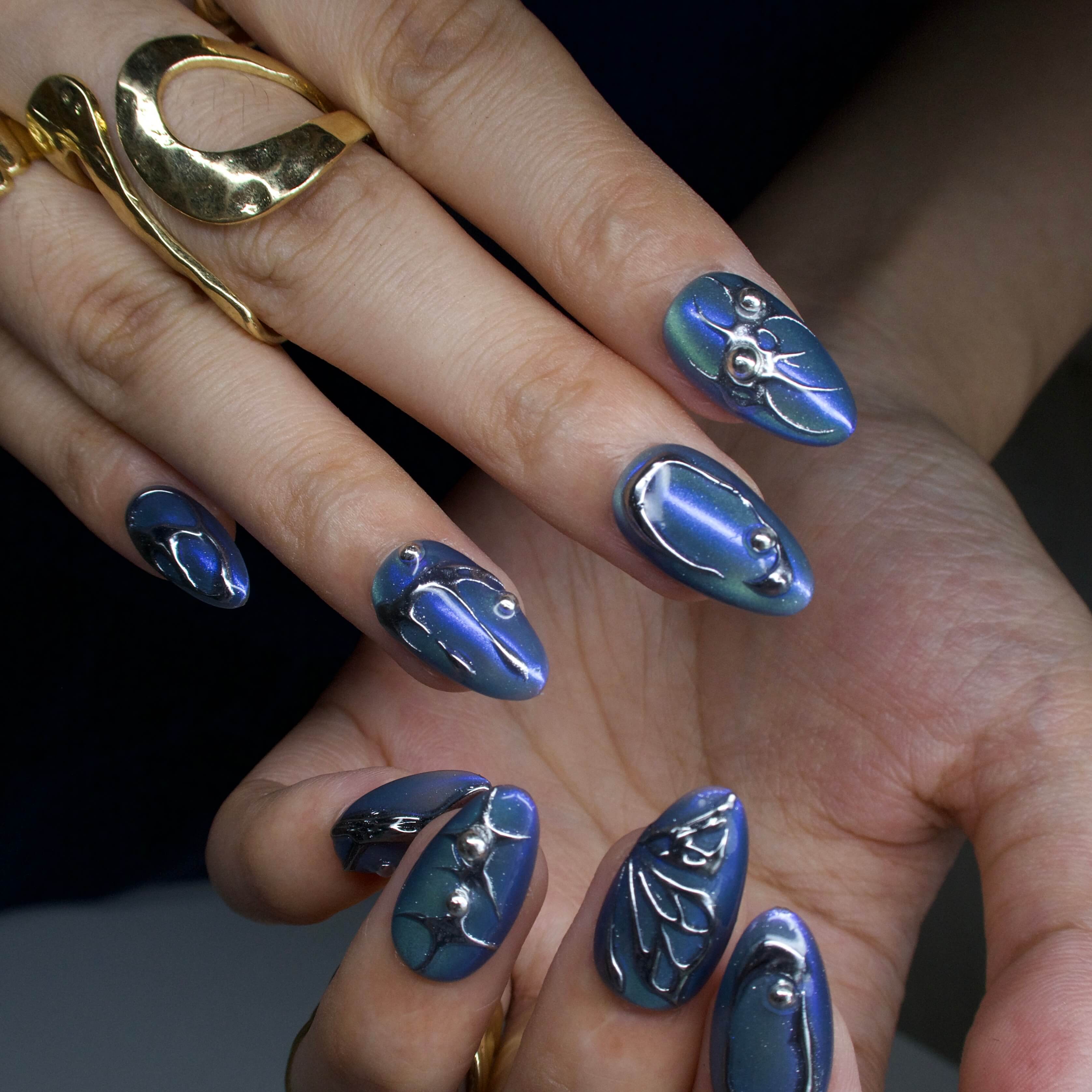  Siren - Ersa Nails Blue Silver  PressOnNails