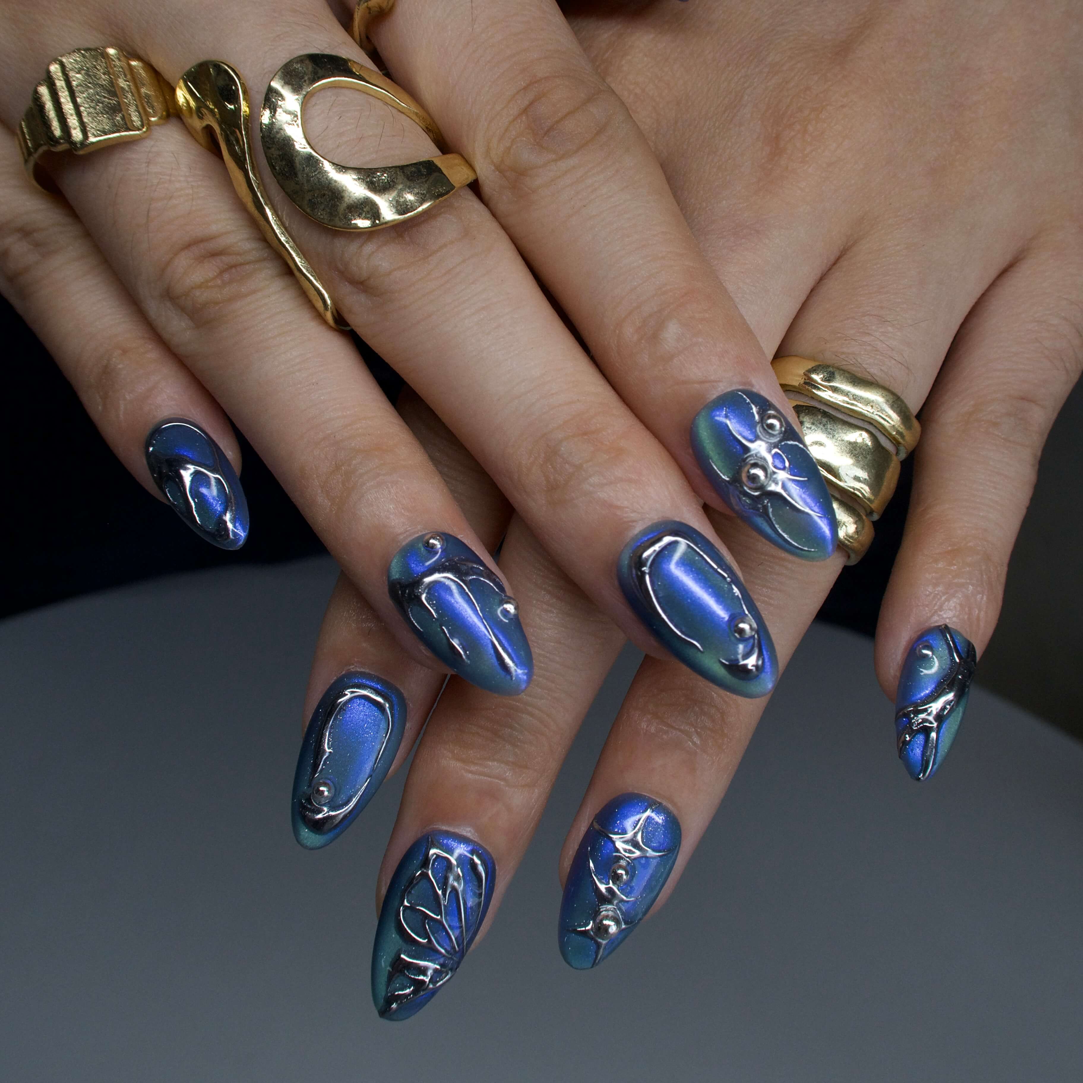  Siren - Ersa Nails Blue Silver  PressOnNails